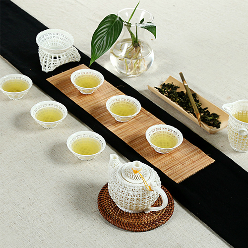 5Cgo 36389499960  陶瓷工藝品功夫茶具套裝泡茶器純手工手編織镂空超薄水晶玲珑送禮 3件套  ZYH86200