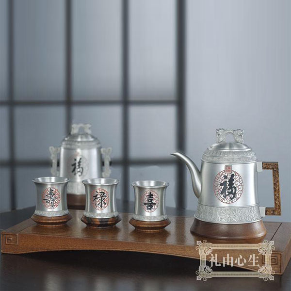 5Cgo 18198828753 賀壽 錫茶具套裝錫器錫壺錫罐錫杯 功夫茶具木茶盤商務創意實用禮物  CJS88310
