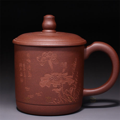 5Cgo 37369554491 紫砂杯細刻荷葉杯紫砂茶杯蓋杯子隨手杯紫砂泡茶杯  CJS05100