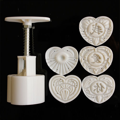 5Cgo 39958655666 烘焙DIY冰皮月餅模具 63g克我愛你心形手壓按壓式 1模5花片套裝  CJS52000