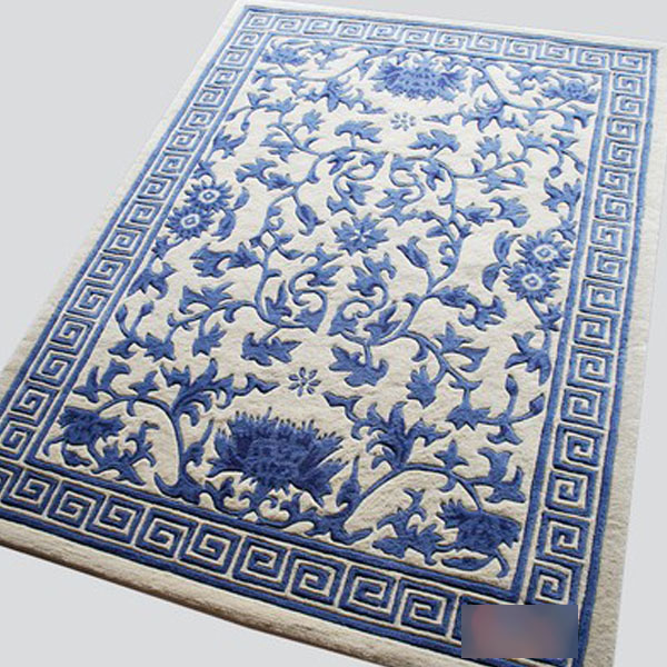5Cgo 18498181673 青花瓷高檔手工定制腈綸 客廳臥室茶幾地毯 現代中式明清古典雕花 書房 餐廳 地墊 家居裝修 多色多規格 CHX47010