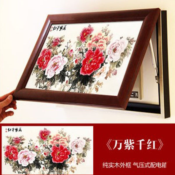 5Cgo 22419247744 中式客廳實木紅木有框畫裝飾畫推拉式電表箱掛畫萬紫千紅 家居裝修 多規格 裝飾畫 CHX46200
