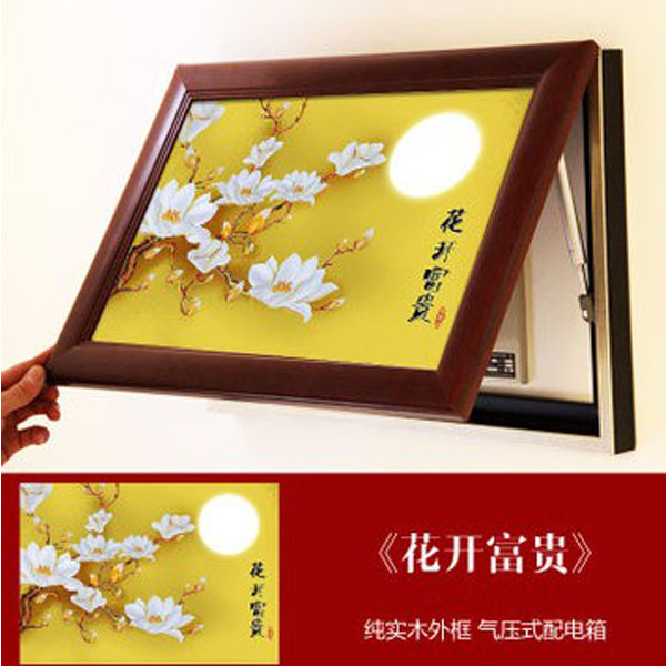 5Cgo 27426288839 中式客廳實木紅木有框畫裝飾畫推拉式電表箱挂畫花開富貴 電箱遮擋畫有框畫 家居裝修 牆面裝飾 CHX47200