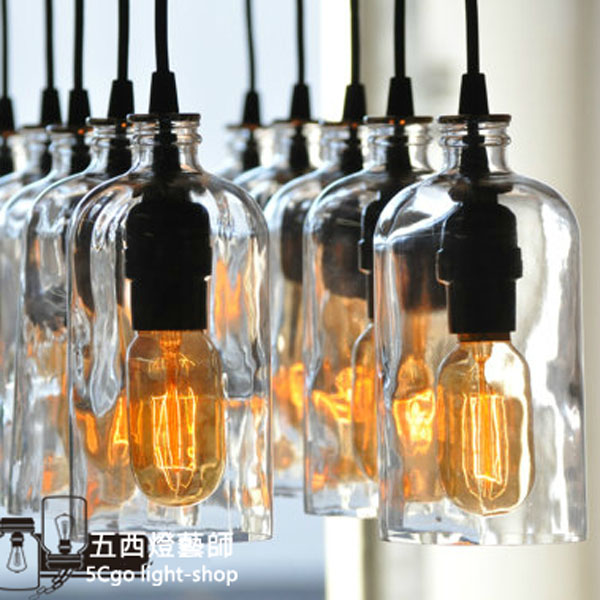 5Cgo 26249156101 瓶子燈 玻璃瓶紅酒瓶吊燈 復古愛迪生E27吊燈 咖啡館吧台餐廳酒店   LKM00100